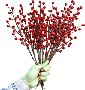 12Pcs Artificial Red Berries Stems, 13.5" Waterproof Burgundy Berry  - Picture 1 of 7
