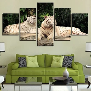 White Tiger Family Animal Tigers Canvas Prints Painting Wall Art Home Decor 5PCS - Picture 1 of 5