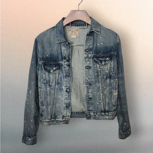 Polo Ralph Lauren M Medium Mens Paint Splatter Denim Trucker Jacket Distressed - Picture 1 of 12