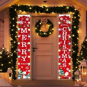 Merry Christmas Banners with Led String Lights,Christmas Door Decorations Out... - Foto 1 di 7