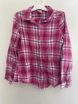 Faded Glory Kid Girls Plaid Button-Up Roll Tab Sleeve Shirt Bubblegum Pink M 7-8 - Image 1 of 4