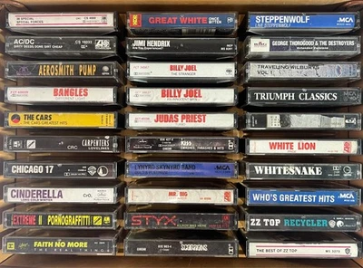 60 Cassette Tape Lot Classic Rock, metal w/ Case AC/DC Aerosmith Led Zeppelin U2 - Image 1 of 4
