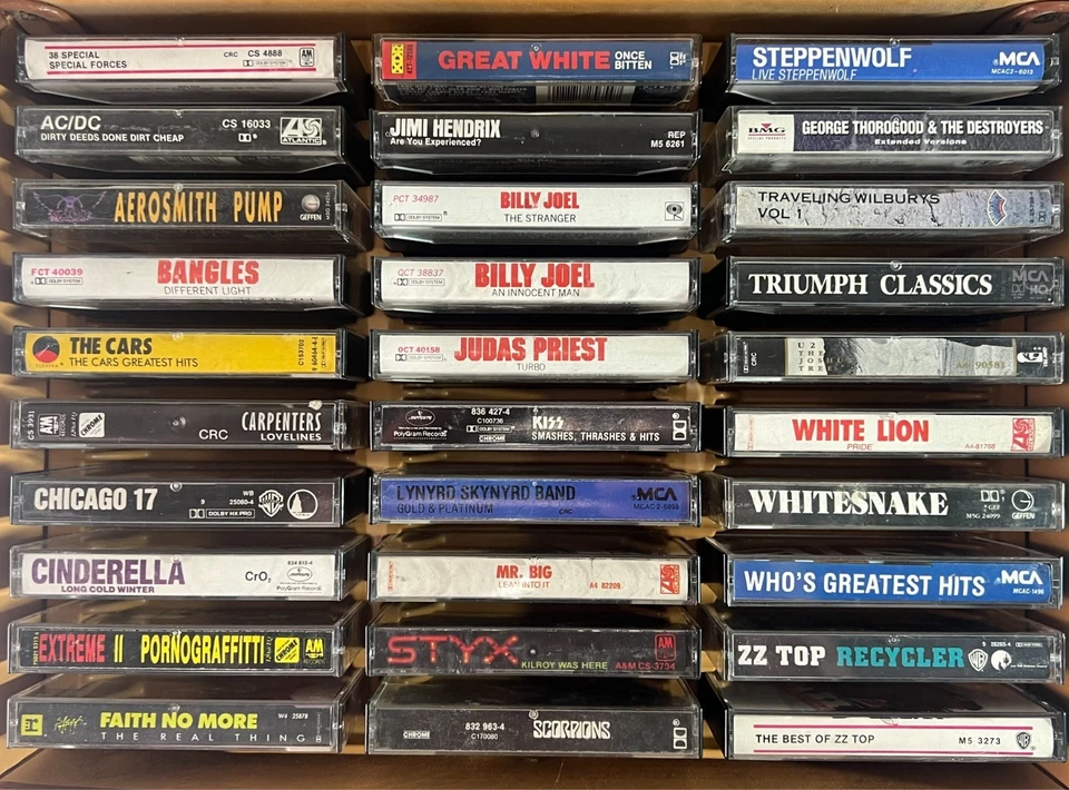 60 Cassette Tape Lot Classic Rock, metal w/ Case AC/DC Aerosmith Led Zeppelin U2 - Image 1 of 4