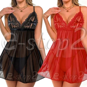 Sexy Women's Lingerie Lace V Neck Chemise Nightgown Sleepwear Nighties Dress US - Picture 1 of 18