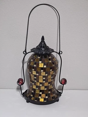 Mosaic Glass Hurricane TeaLight Candle Holder Lantern with Handle   - Image 1 of 4