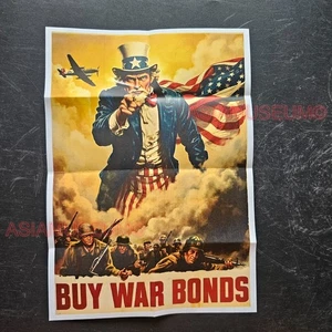 1943 WW2 USA AMERICA BUY WAR BONDS UNCLE SAM FLAG BATTLE PROPAGANDA POSTER K520 - Picture 1 of 9