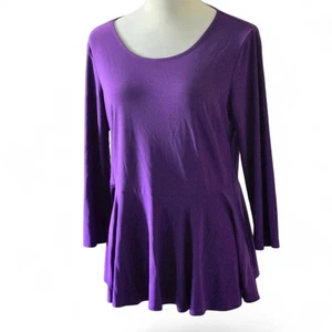 Vintage 90s Antthony Purple Peplum Top Women’s M Long Sleeve Scoop Neck Stretch - Picture 1 of 11