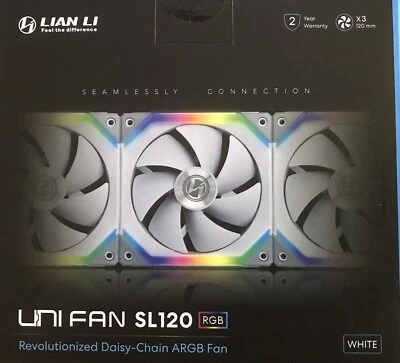 Lian Li UNI FAN SL120 RGB 120mm V1 3 Pack WHITE with Controller Case Fan