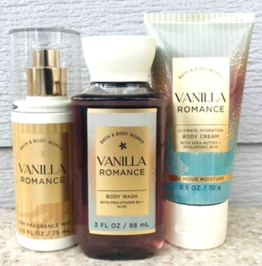 Bath & Body Works VANILLA ROMANCE Travel Body Wash + Body Cream + Mist SET of 3 - Picture 1 of 2