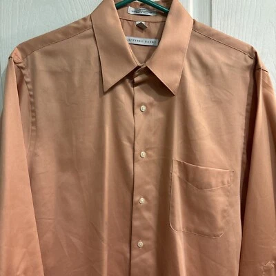 Camisa Geoffrey Beene L 16.5 32/33 Hombre’s Abotonada Manga Larga Cuello Melocotón Foto 1 de 4