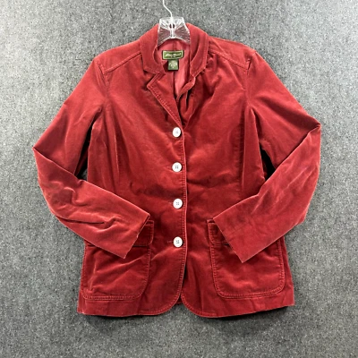 Blazer Eddie Bauer Para Mujer Mediano Pequeño Rojo Terciopelo Perla Botones Bolsillos Foto 1 de 4