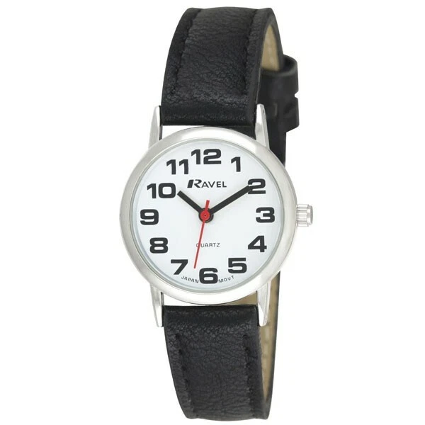 Ravel Womens Bold BIG NUMBERS Ladies Watch With SILVER Casing Black Strap - Image 1 of 1