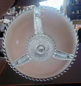Paralume da soffitto vetro ghiaccio rosa 3 catene dipinto al rovescio vintage anni 40 bordo piano cottura - Foto 1 di 7