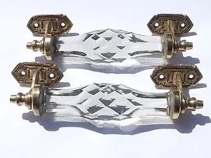  large  clear  door handles of brass and cut glass (pair) antique style - Picture 1 of 6