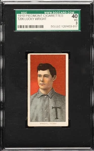 1910 T206 Piedmont 350 Lucky Wright Toledo Mudhens SGC 40 VG 3 - Picture 1 of 2