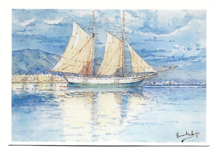 postcard-  Sailing Ship-Pailebot painted by F Hernandez Monjo