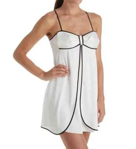 NWT KATE SPADE US S White Black Trim Babydoll Nightie Bridal Charmeuse Chemise - Picture 1 of 4