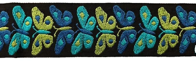BLUE BUTTERFLIES WOVEN RIBBON TRIM - 1¼" X 2 yds, 35" long - #141 - Image 1 of 4