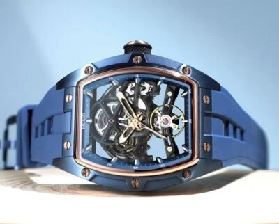 Reloj Automático MEGIR 316 Acero Inoxidable Esqueleto Correa Silicona Azul Rosa Foto 1 de 2