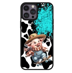 Cow Print Turquoise Pig Phone Case Womens Girls Durable shockproof protective - Picture 1 of 8