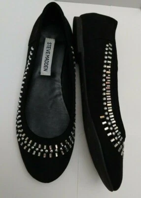 Steve Madden девочек балет плоский туфли Великобритании 4 / США 5 черная замша текстиль украшенный - Изображение 1 из 4