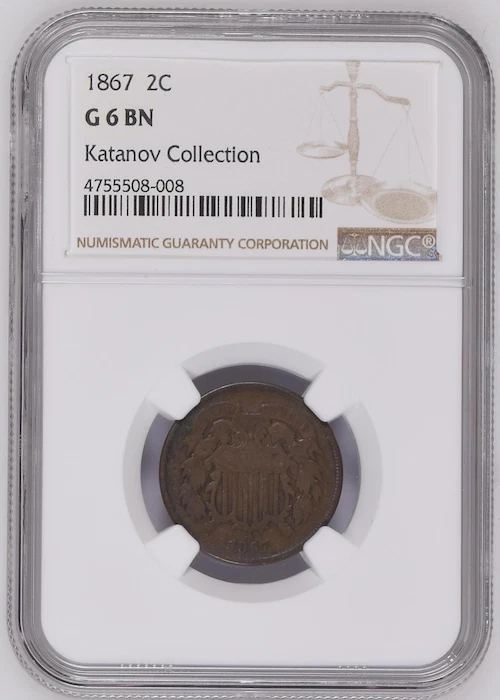 NGC G6 BN 1867 2C SHIELD TWO CENTS  - Image 1 of 2