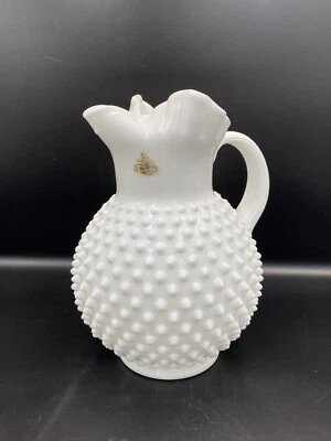 FENTON MILK GLASS HOBNAIL ICE LIP PITCHER WITH ORIGINAL STICKER ~MINT CONDITION~ - Image 1 of 4