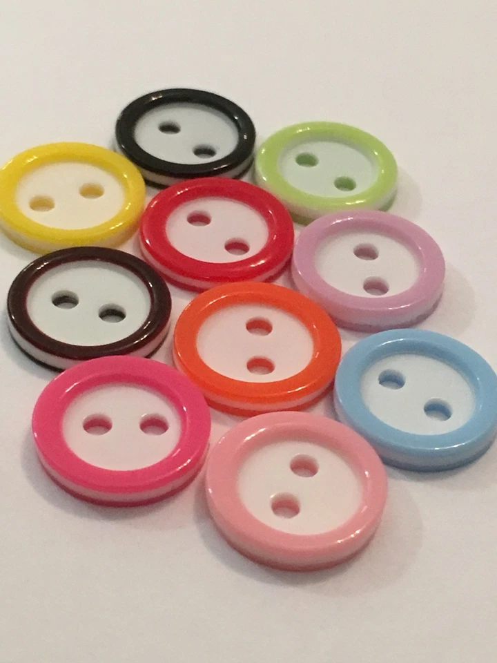 11mm / 18L 2 Hole Rim Coloured Buttons White Centre Pack Of 10  - Image 1 of 4