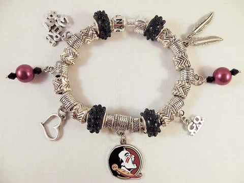 FLORIDA STATE SEMINOLES Official NCAA TEAM RED GLASS BEADS Silver Charm Bracelet Cover