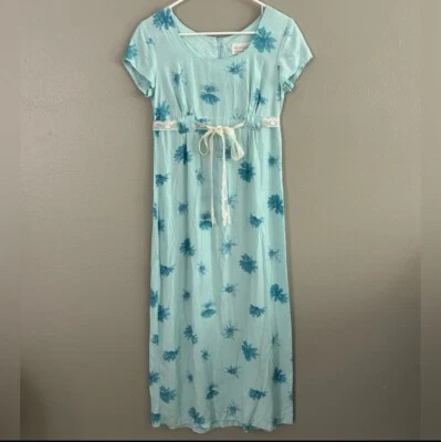 Maxi Vestido Vintage Años 90 XOXO Azul Margarita Estampado Floral Talla 3 Encaje Cinturón Faja Cinta Foto 1 de 4