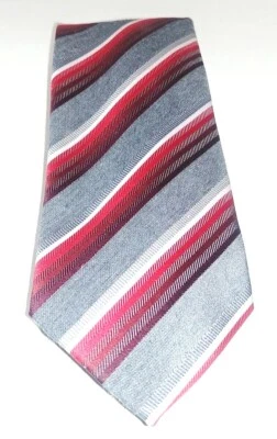 023-Alfani Mens Red White Gray Slim REPP Striped Classic Tie Skinny tie 58x3 - Image 1 of 4