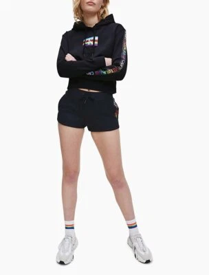 Calvin Klein Women's Pride Boxy Fit Monogram Logo Block Hoodie, Black , Medium - Image 1 of 4