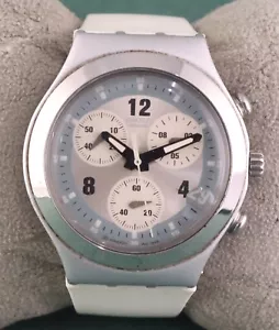 Beautiful Swatch Chronograph Irony Men Silver Dial 'Date' Rubber Band Wristwatch - Picture 1 of 9