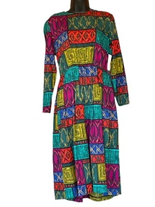 Abito Vintage Sabino Petites Mod Stampa A-Line Indossabile Arte Elasticizzato Vita Tg 4p - Foto 1 di 12
