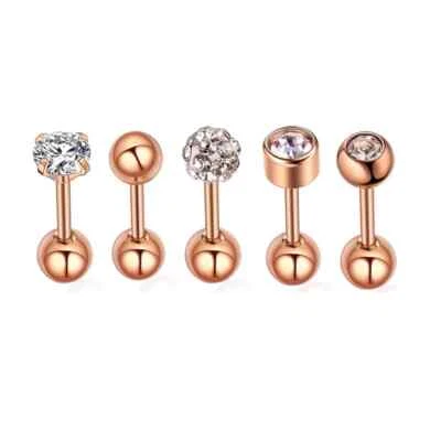 Conjunto de brincos piercing de aço cirúrgico 5 peças pino nariz 16G CZ pregos ósseos - Imagem 1 de 4