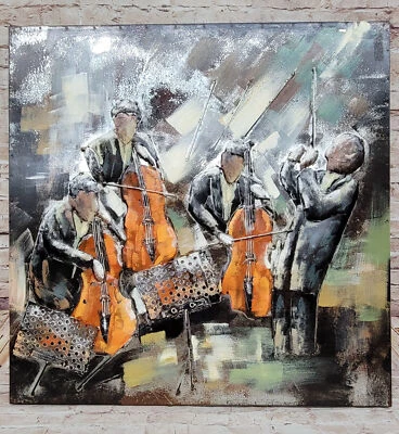 Arte musical único pintura al óleo y acrílica sobre lienzo de metal para venta de sala de estar Foto 1 de 4