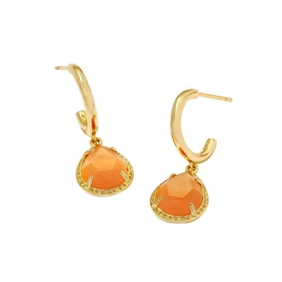 Pendientes colgantes Kendra Scott Sami oro 14K sobre latón Huggie coral ojo de gato nuevos con etiquetas Foto 1 de 4