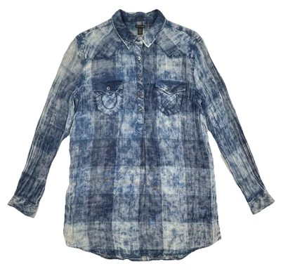 TRUE RELIGION женщин M клетку галстук краситель туника платье богемное Streetwear гранж - Изображение 1 из 4