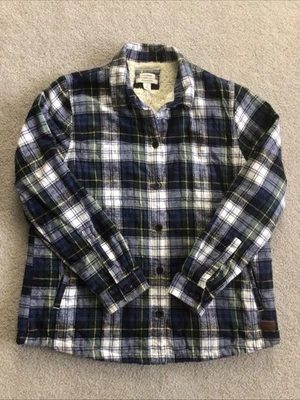 VTG LL Bean Sherpa Lined Shacket Jacket Mens M Relaxed Fit Plaid Flannel Blue - Image 1 of 4