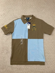 Vintage Polo Ralph Lauren Shirt Boys Size S Rugby Crest Colorblock Blue Brown - Picture 1 of 8