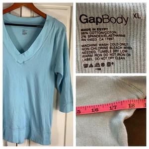 GapBody Light Blue V Neck 3/4 Sleeve Top Womens XL Y2K Soft Stretch Casual Comfy - Picture 1 of 12