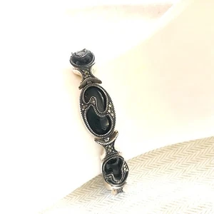 Brazalete Art Deco JUDITH JACK Vintage Negro Ónix Marcasita Plata Esterlina - Imagen 1 de 16
