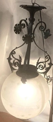 Antiguo accesorio de luz electrificado victoriano original gas 13" bola pantalla 34" Foto 1 de 4