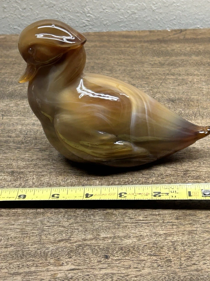 Estatuilla de pato vintage de vidrio de escoria imperial marrón carmelo/caramelo 4-1/2" de alto ~ BONITA Foto 1 de 4