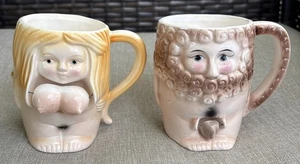 Rare/Vintage PATENT TT Japan Naughty Nodder Nude Mug Man Woman Set 2 - Picture 1 of 15