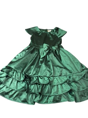 Gymboree Sz 8 Green Satin Holiday Dress Bow Ruffle Layered Christmas READ - Image 1 of 4