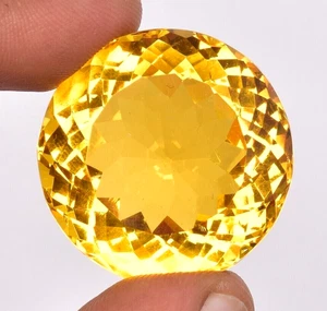 AAA+ Large Yellow Citrine 81.65 Ct. Round Cut Loose Gemstone for Ring & Pendant - Picture 1 of 8