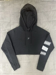 Gymshark Felpa con Cappuccio Donna Media Nera Cropped Felpa Palestra Allenamento Manica Lunga - Foto 1 di 9