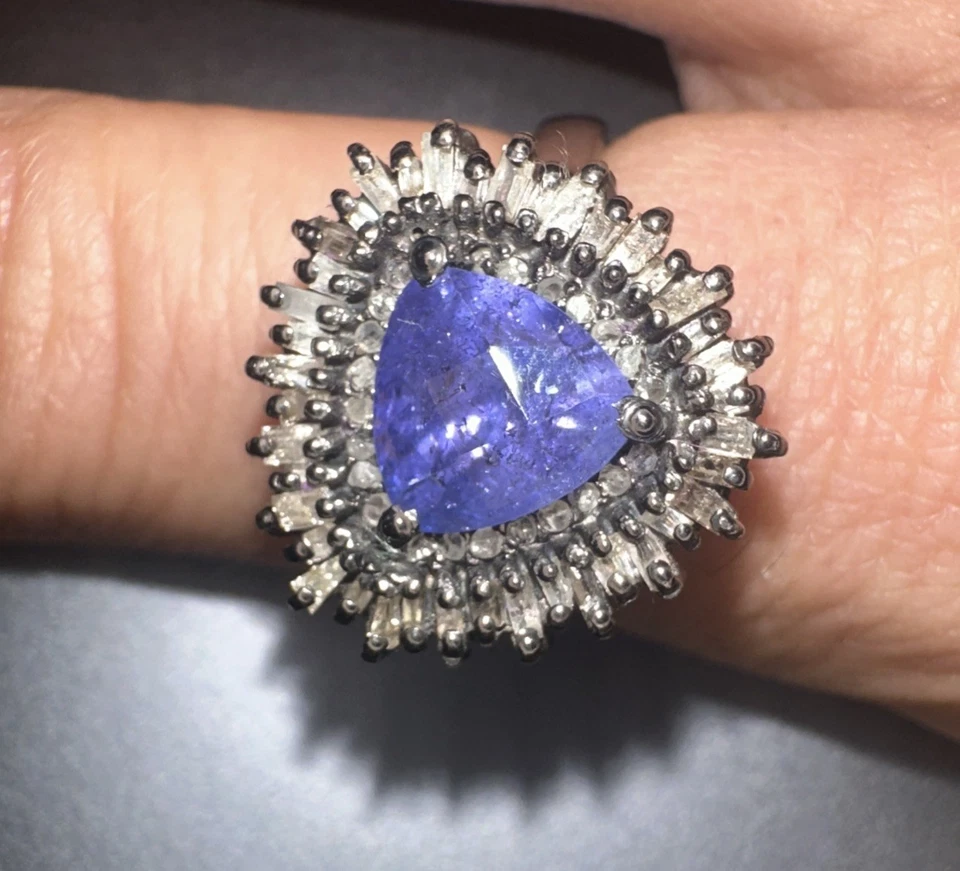 Anillo Tanzanita Natural y Diamantes 925 Foto 1 de 4
