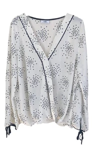 WALLIS Blouse Uk 16 Ivory/Black Polka Dot Floaty Crossover V~Neck Blouson Hem - Picture 1 of 7